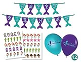 Glitter Owl Mermaid Party Supplies & Decorations for Girls Birthday Party - Under The Sea Happy Birthday Banner, Mermaids Tattoos for Favors and Balloons