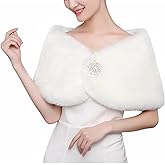 BESTORI Women's Wedding Faux Fur Wraps and Shawls Winter Shrug with Brooch for Brides Bridesmaids White