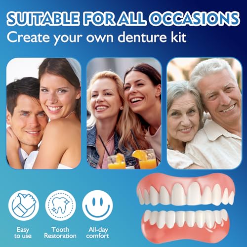 Moldable False Teeth - Veneers Teeth for Women & Men, Silicone Dentures Set for Both Upper and Lower, Temporary Dentures DIY at Home Within Minutes Fix Your Smile-001
