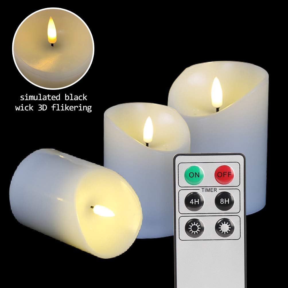 Eywamage 12 Pack Realistic Flameless Pillar Candles with Remote D 3" H 4", Flickering LED Battery Votive Candles Ivory Real Wax: Home Improvement