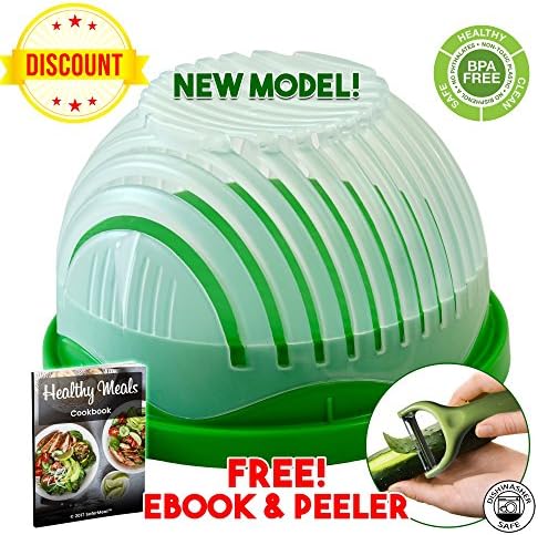 Salad Cutter Bowl, 60 Seconds Salad Maker, Salad Chopper, Perfect Salad and Fruit Cutter, Fast Fresh Salad Slicer, Insta Salad Maker with Peeler, Gift Box and Healthy Cooking E-Book