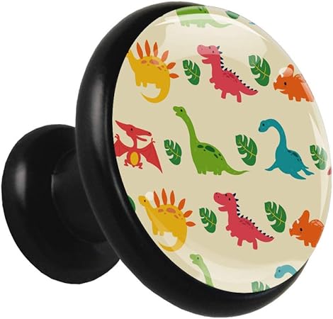 Bunter Cartoon-Dinosaurier Black Metal Küche Schubladenschrank Knöpfe