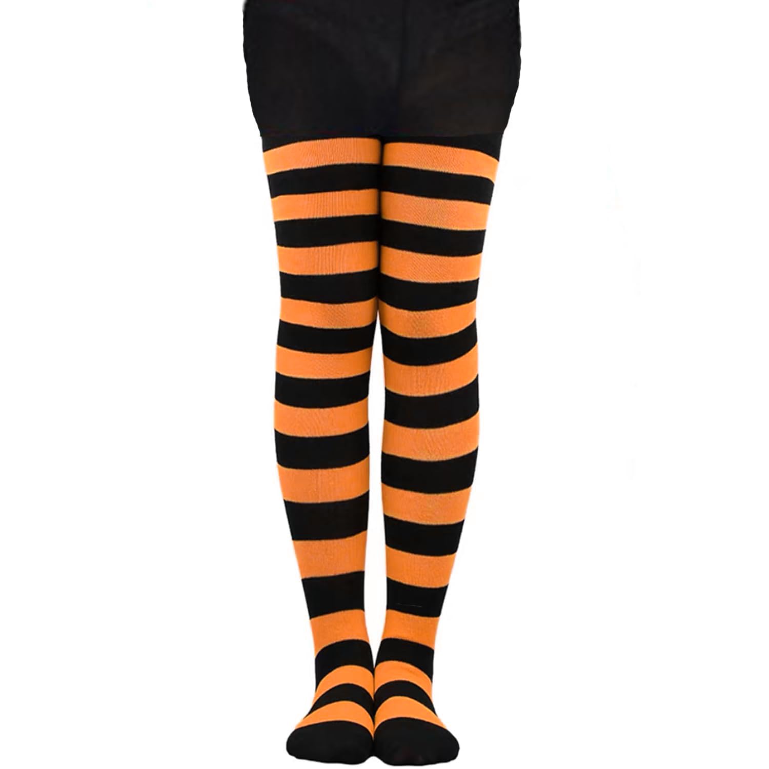 XNHIU Children's Striped Tights Halloween Cosplay Stockings Full Footed Striped Socks Jumpsuit Pantyhose Dress-Up Accessories Elastic Pantyhose for Kids (Black Orange)