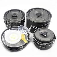 Zhao Xiemao Hiking Cookware Collapsible Camping Cookware Mess Kit 3 Pots 1 Pan Spatula Bowls Dishes Outdoor Cooking Equipment Portable Aluminium Cookset with Carry Bag for 4-5 Person