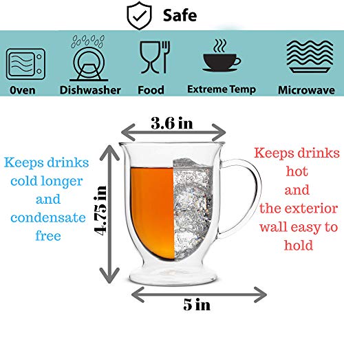 BTäT- Coffee Mug, Coffee Glass, Set of 4 (12oz, 350ml), Double Wall Glass Coffee Cups, Tea Cups, Latte Cups, Glass Coffee Mug, Beer Glasses, Latte Mug, Clear Mugs, Glass Cups, Glass Tea Mugs, Irish - Thumbnail 4