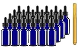 Culinaire 24 Pack Of 1 oz Blue Glass Bottles with Dropper Tops and Gold Glass Pen