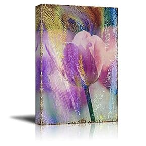 Pink Tulip Flowers on a Colorful Watercolor Background - Nature - Canvas Art Home Art - 12x18 inches