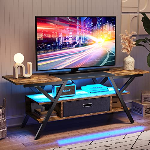 Bestier Led TV Stand for Bedroom Gaming TV Stand for 55 Inch TV Gaming Entertainment Center