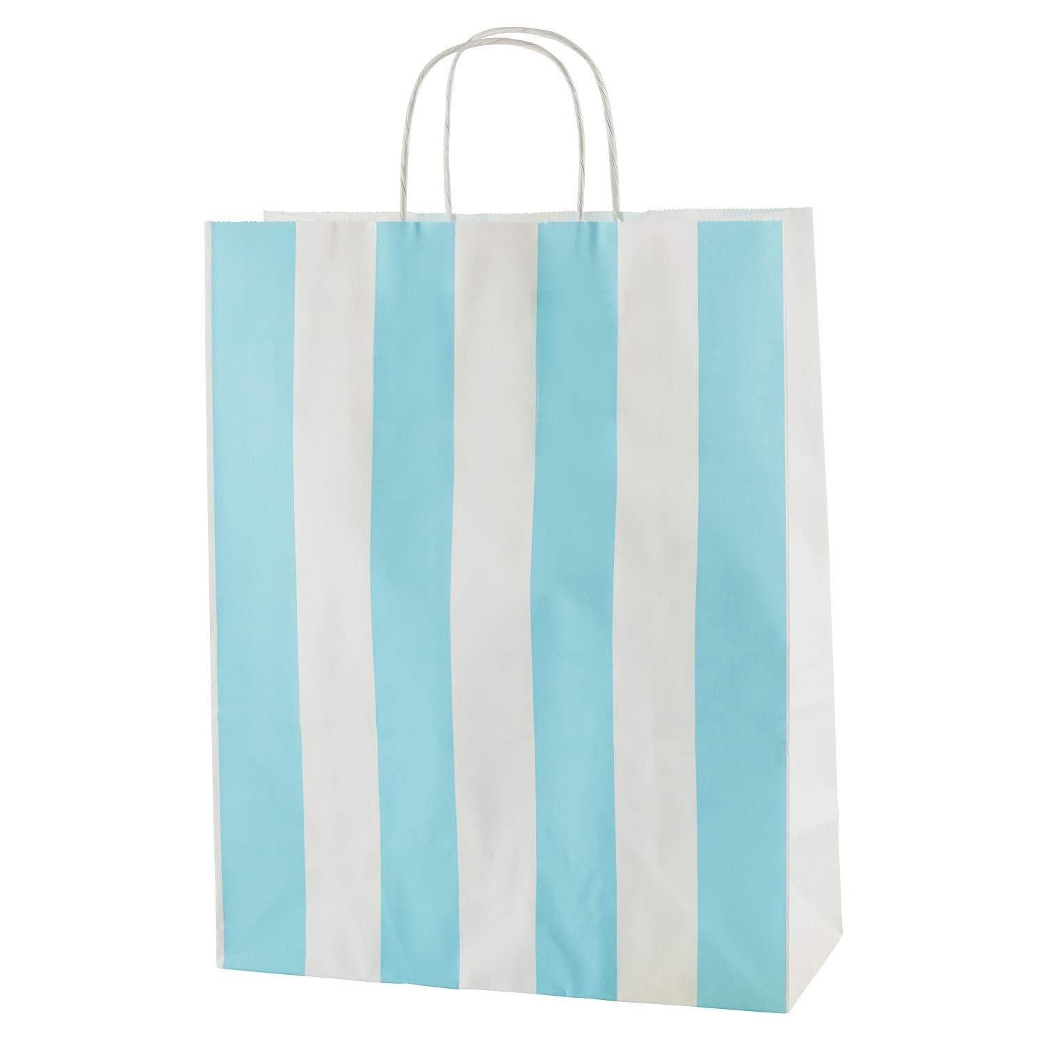 Thepaperbagstore 30 Light Blue/White Stripe Medium Paper Bags with Handles - 25x11x31cm - Colourful Paper Gift Bags for Adults and Kids - for Shopping, Party, Birthdays and Weddings