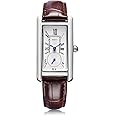 carlien Women Quartz Watch Lady Stylish Rectangle Dress Watch with Leather Strap and Blue Crystal Crown