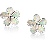CiNily Gold Plated Flower Shaped Opal Hypoallergenic Stud Earrings Flower Dangle Drop Earrings Jewelry Gift for Women Girls Gemstone Earrings