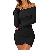 MEROKEETY Women's Sexy Off Shoulder Sweater Dress 2026 Winter Spring Long Sleeve Bodycon Club Night Out Mini Dresses