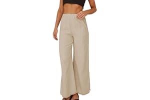 Ainangua Womens Wide Leg Linen Pants Summer Beach Palazzo Lounge Trousers Casual Fashion Plus Size Vacation Clothes for Women