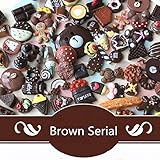 AMOBESTER 50PSC Mixed Food and Cartoon Cabochons Mini Treats Dollhouse Miniature Dark Chocolate Serial