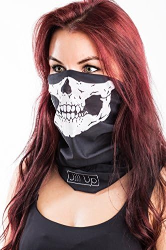 13-in-1 (2PACK) Skull &amp; Black Seamless Motorcycle Neck Warmer Face Tube Versatile - Bandana, Neck Gaiter, Balaclava, Helmet Liner, Mask. Constructed with High Performance Moisture Wicking Polyester