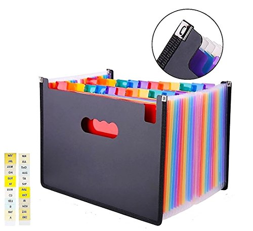 24 Pocket Multicolored Expanding Files Folder, File Organizer, Cloth Edges, Durable, A4 & Letter Size Document - Office/ Business/ School