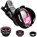 iPhone Lens,180° Fisheye Lens+15X Macro Lens+0.65X 100°Wide Angle Lens+3X Telephoto Phone Camera Lens Kit with Clips for iPhone 7/6/6 Plus/6S/6S/6s Plus Samsung S6/S7 Edge