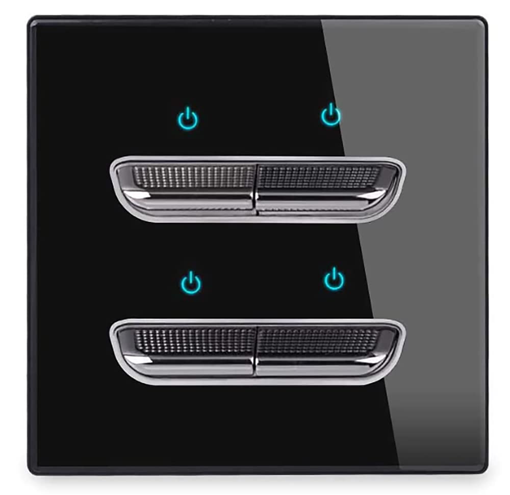 1/2/3/4 Gang 2 Way Black/White/Grey/Gold Wall Light Switch Chrome Toggle Press Button Tempered Glass Plate Blue LED Light (4 gang 2 way black) — image 1