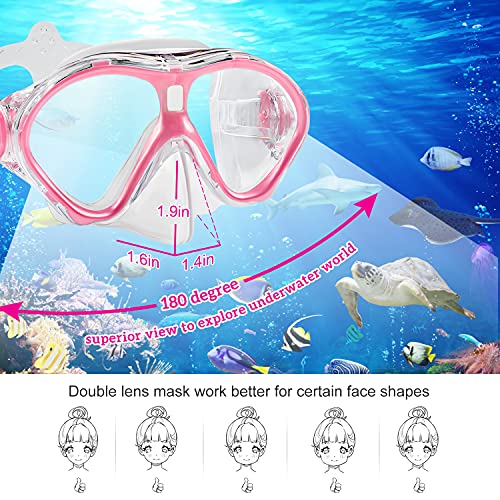 Gintenco Kids Snorkel Set, Diving Mask Dry Top Snorkel Set Kids, Anti-Fog Panoramic Snorkel Mask Impact Resistant Tempered Glass, Snorkelling Gear with Breathing Tube for Youth Junior Girls Boys