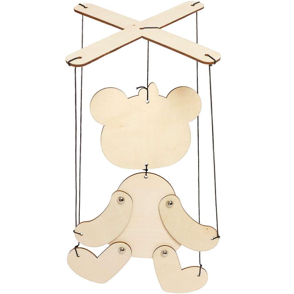 Baker Ross Bear Wooden Marionette Kits - Pack of 3, Wood Animal Crafts for Children (FC374)