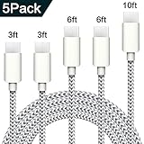 WUXIAN USB Type C Cable Nylon Braided USB C Cable Fast Charging Long Cord for Samsung Galaxy Note 8 S8,Google Pixel and other 5-PACK [3/3/6/6/10ft](Grey)