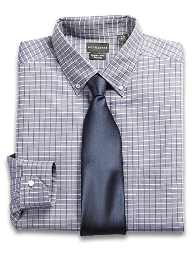 Rochester Big & Tall Non-Iron Textured Check Dress Shirt (18 36/37, Charcoal)