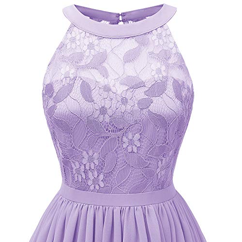 DEATU Princess Lace Dress Women Vintage Floral Cute Lace Cocktail Neckline Ladies Party Aline Swing Sleeveless Dress(B-Purple,L) - Thumbnail 3