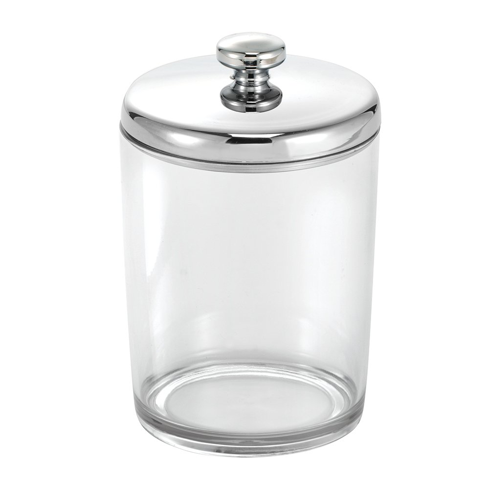 InterDesign Gina Bathroom Vanity Canister Jar for Cotton Balls, Swabs, Cosmetic Pads - Clear/Chrome