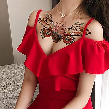 Tzxdbh Autocollants De Tatouage Poitrine Fleur Imperméables