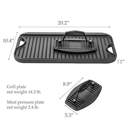 CO-Z 20 Inches Pre-Seasoned Cast Iron Reversible Griddle with Grill Press, Large Nonstick Two Burner Flat Universal… 2 CO-Z 20 Inches Pre-Seasoned Cast Iron Reversible Griddle with Grill Press, Large Nonstick Two Burner Flat Universal… - Image 3