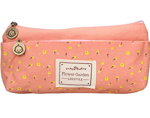 FASOTY Flower Floral Canvas Pen Pencil Holder, Set of 4 Canvas Cosmetic Pen Pencil Stationery Pouch Bag Case