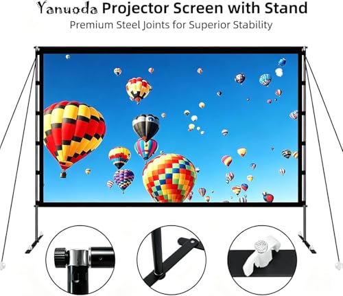 120" Projection Screen with Reinforced Stand - 4K HD 16:9 Anti-Fold Canvas 5 Min Mount for Indoor/Outdoor Parties Home Cinema & Camping - Bag Included