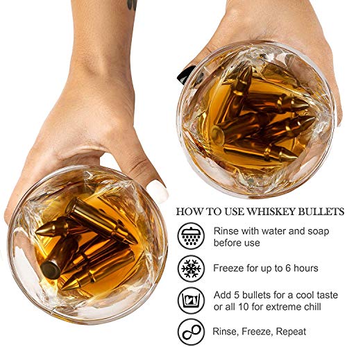 Whiskey Decanter and Stones Gift Set for Men - Whiskey Decanter, 2 Twisted Whiskey Glasses, 10 Stainless Steel Bullet Shaped Stones, 2 Slate Coasters, Tongs & Freezer Pouch in Wooden Gift Box - Image 5