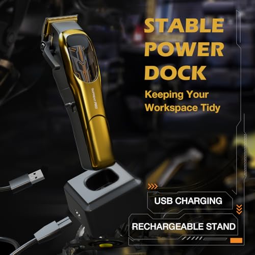 SUPRENT Men's Hair Clippers, Professional Cordless Hair Clippers with Adjustable Taper Lever and Ceramic Blade, Rechargeable, LED Display (Gold)