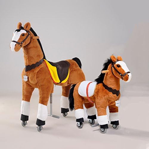UFREE Large Mechanical Ride on Horse Plus Small Rocking Horse Bundle (Large and Small, Both with Black Mane and Tail)