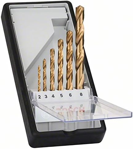 Bosch 2607010530 2/3/4/5/6/8 mm HSS-TiN Drill Bits Set (6-Piece), Gold, 45cm x 40cm x 25cm