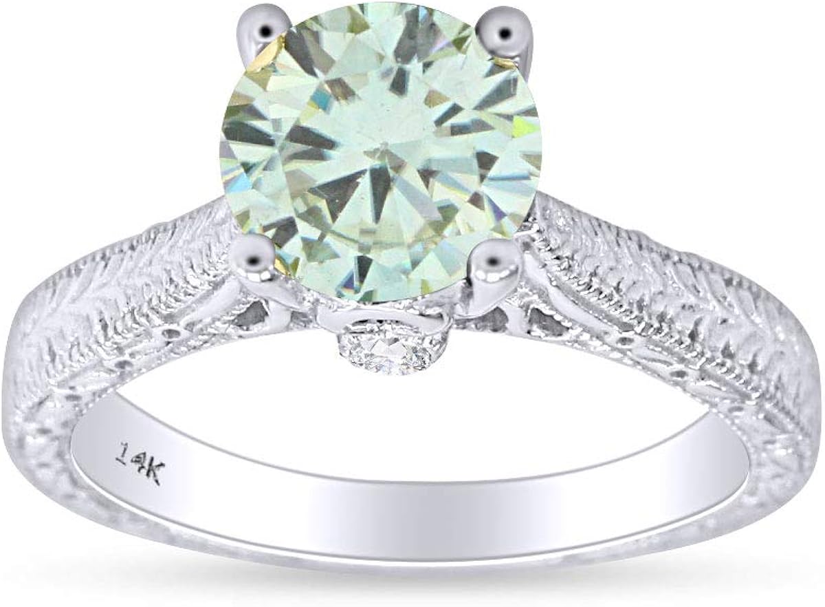 Antique Style Moissanite Engagement Ring with Diamond 1.50 CTW 14k