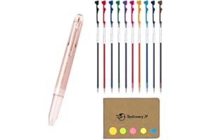 STATIONERY JP Pilot Hi-tec-c Coleto 5 Color Multi Pen Body Component, Pink Pearl, Rubber Grip, 0.4mm 10 Color Ink Refills, Sticky Notes Value Set