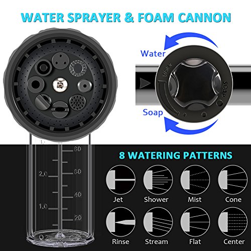 VOLADOR Foam Sprayer, Garden Hose Spray Nozzle Car Wash Foam Gun with 100cc Bottle, Snow Foam Lance with Washing Mitt, 8 Spray Patterns Foam Blaster for Car Washing, Plants Watering and Pets Showering