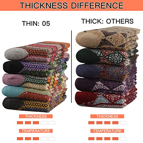COOVAN Wool Socks for Women 5 Pairs Warm Thick Winter Socks for Women Cozy Knit Thermal Cabin Crew Socks