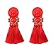 Boderier Thread Tassel Earrings Chandelier Drop Dangling Earrings with Beaded Hoops Stud Earrings Statement Dangles for Women (Red)
