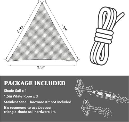 Dsocool Triangle Sun Shade Sails Outdoor Large - Sun Protection Sunshades UV Block Shade Canopy, Heavy Duty Permeable 185GSM Patio Shades for Backyard, Deck and Lawn, Beige (3.5×3.5×3.5M)