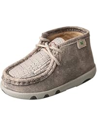 Twisted X Genuine Leather Infant Chukka Driving Moc Shoes, Light Grey, Size 8