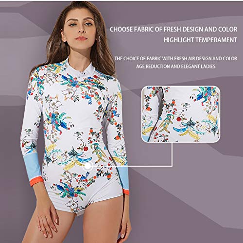 Iusun Women 's One Piece Wetsuit Long Sleeve Thin Zip Flower Pattern Siamese Swimwear Super Stretch Rash Guard UV Protection - Perfect for Swimming/Scuba Diving/Snorkeling/Surfing/Wading
