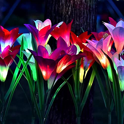 SOLARBABY Solar Lights Outdoor Garden, Multicolor Changing Color Garden Lights with 16 Lily Larger Solar Flower for Garden Yard Driveway, Patio Decor