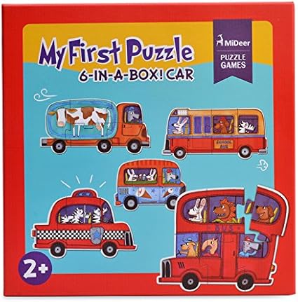 Mideer 6-in-A-Box Puzzle Games Jigsaw Educational Card My First Puzzle Toys for Children Kids Gift Boy Play Match Sort - Edu Toys (Vehicles)