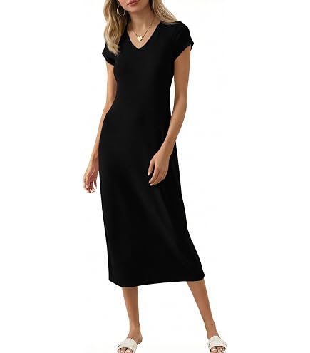 Wenrine Women's Short Sleeve T-Shirt Dress Summer Casual Long Midi Dresses