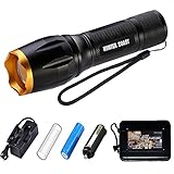 Handheld Led Flashlight of 800 Lumen by Hunter Coast ,Cree Xml-T6 Water Resistant Camping Torch Adjustable Focus Zoom Tactical Flashlight lamp for Outdoor,Charger and 18650 battery included (GOLD)