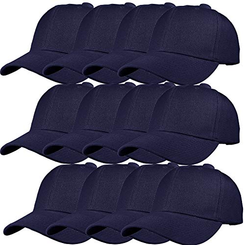 TZ Promise 12 Pack Wholesale Unisex Plain Solid Color Adjustable Baseball Caps Hats (Navy Blue)