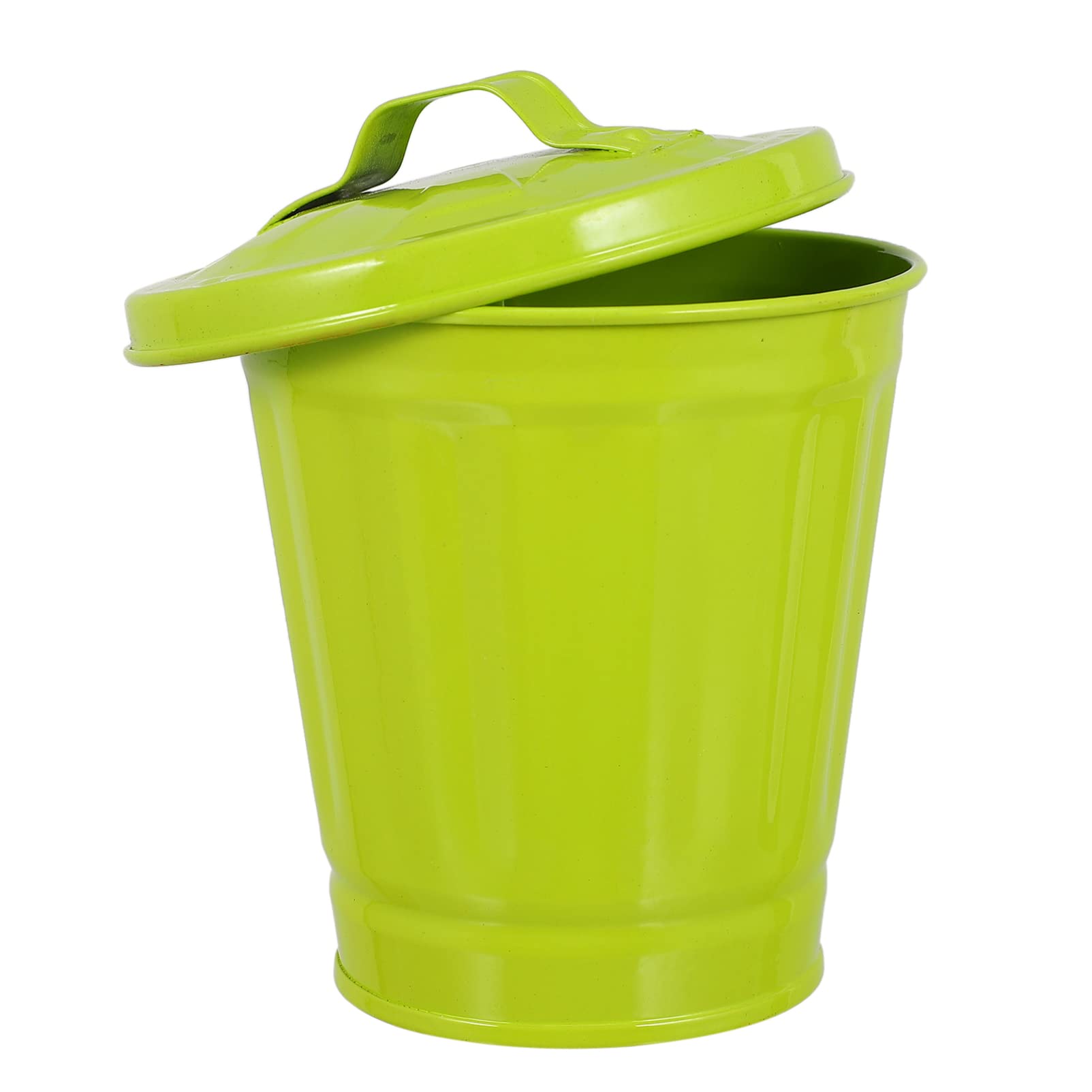 ULTECHNOVO Mini Metal Wastebasket with Lid: Desktop Trash Can Tiny Garbage Bin Small Waste Paper Container for Bathroom Vanity Countertop Green 11X9CM